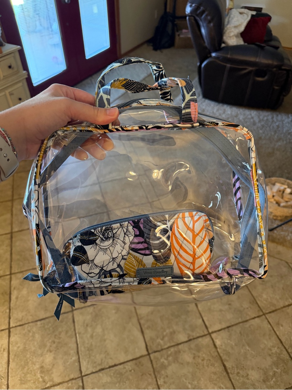 Vera Bradley Clear Cosmetic Travel Case with Multicolor Floral Trim